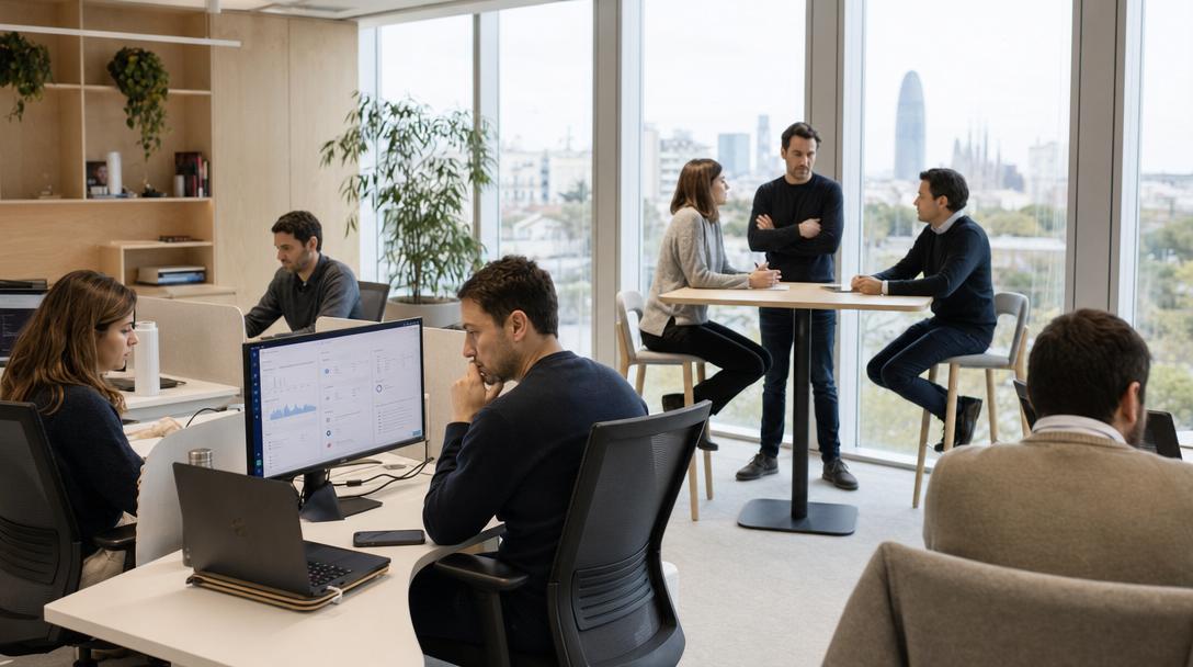 Equipo de BeServices trabajando en su oficina de Barcelona